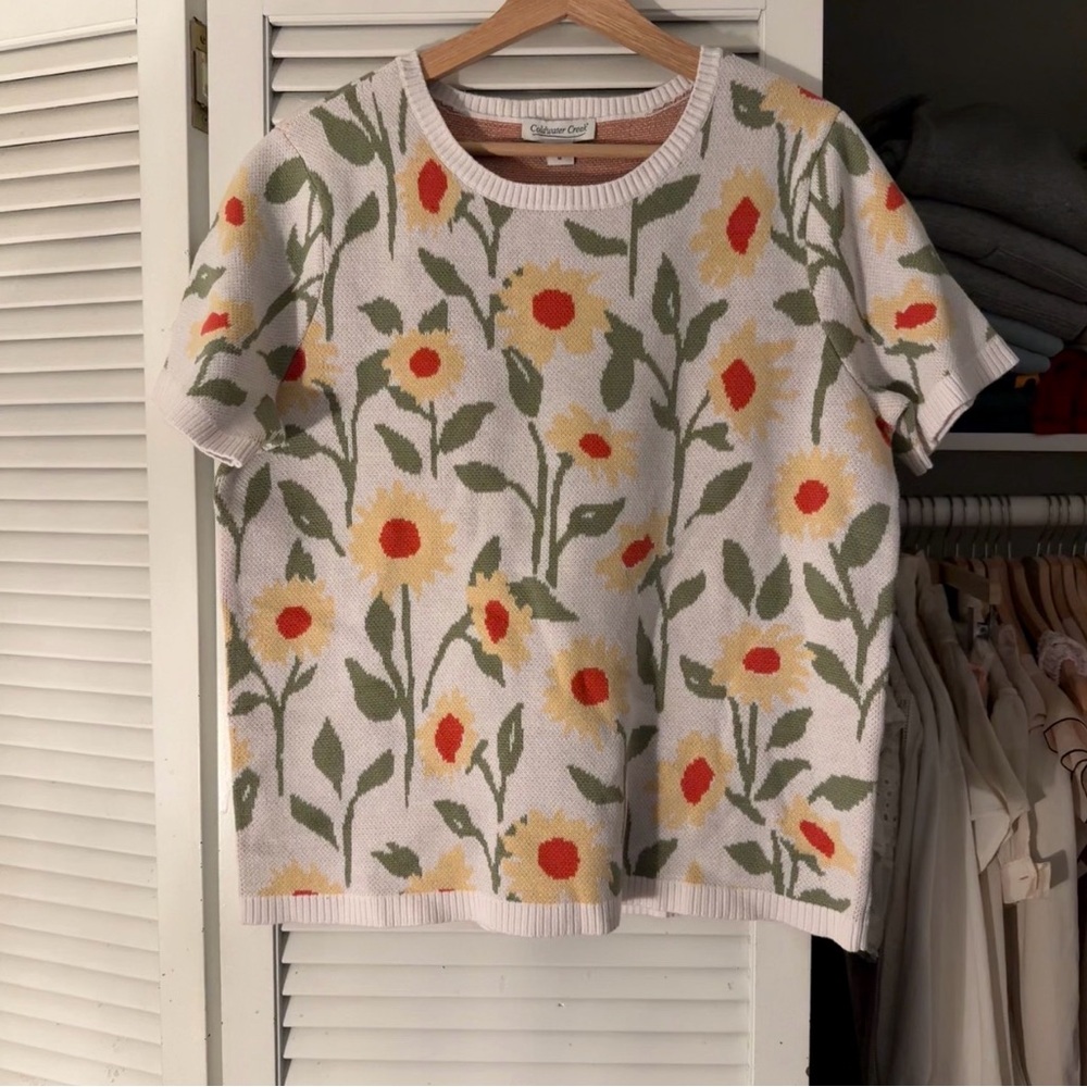 Coldwater Creek Floral Embroidered Sweater | Sunshine Garden Knit | M | NWT